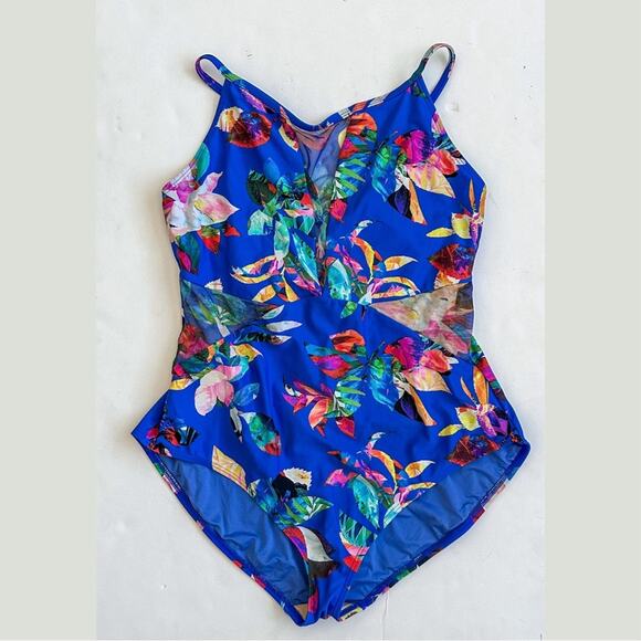 La Blanca Floral One-Piece Swimsuit Plus Size 22W Havana Tropics Tummy Control - Picture 2 of 7